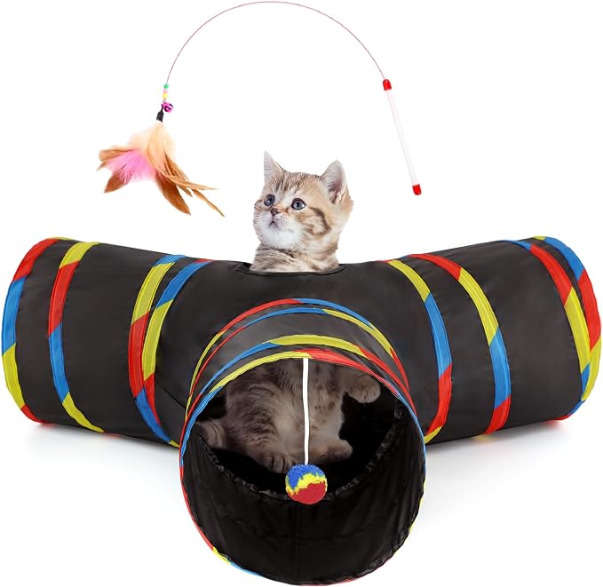 Cat Tunnel for Indoor Cats  Collapsible 3 Way Cat Toy
