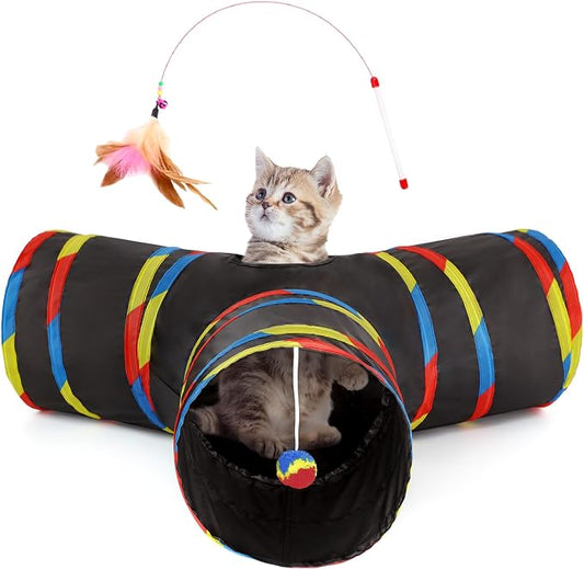 Cat Tunnel for Indoor Cats  Collapsible 3 Way Cat Toy