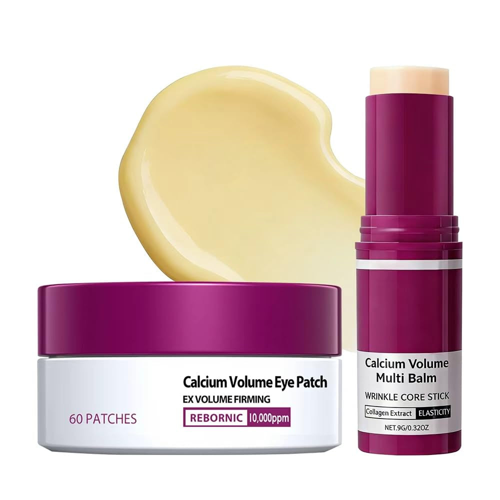 Eye Care Set - Calcium Multi Balm Stick + Deep Hydrating under Eye Patches 30 Pairs, Nourishing Calcium Volume Balm, Collagen Moisturizing, Gentle on Skin, Eyes Care & Daily Skincare