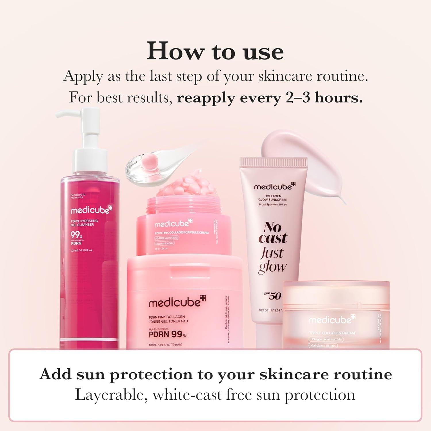 Sunscreen No Cast Just Glow Collagen | SPF 50 Broad Spectrum Face Sunscreen | Lightweight, Non-Sticky, Hydrating Formula | Peptide, Cica for Soothing & Glow | Korean Skincare