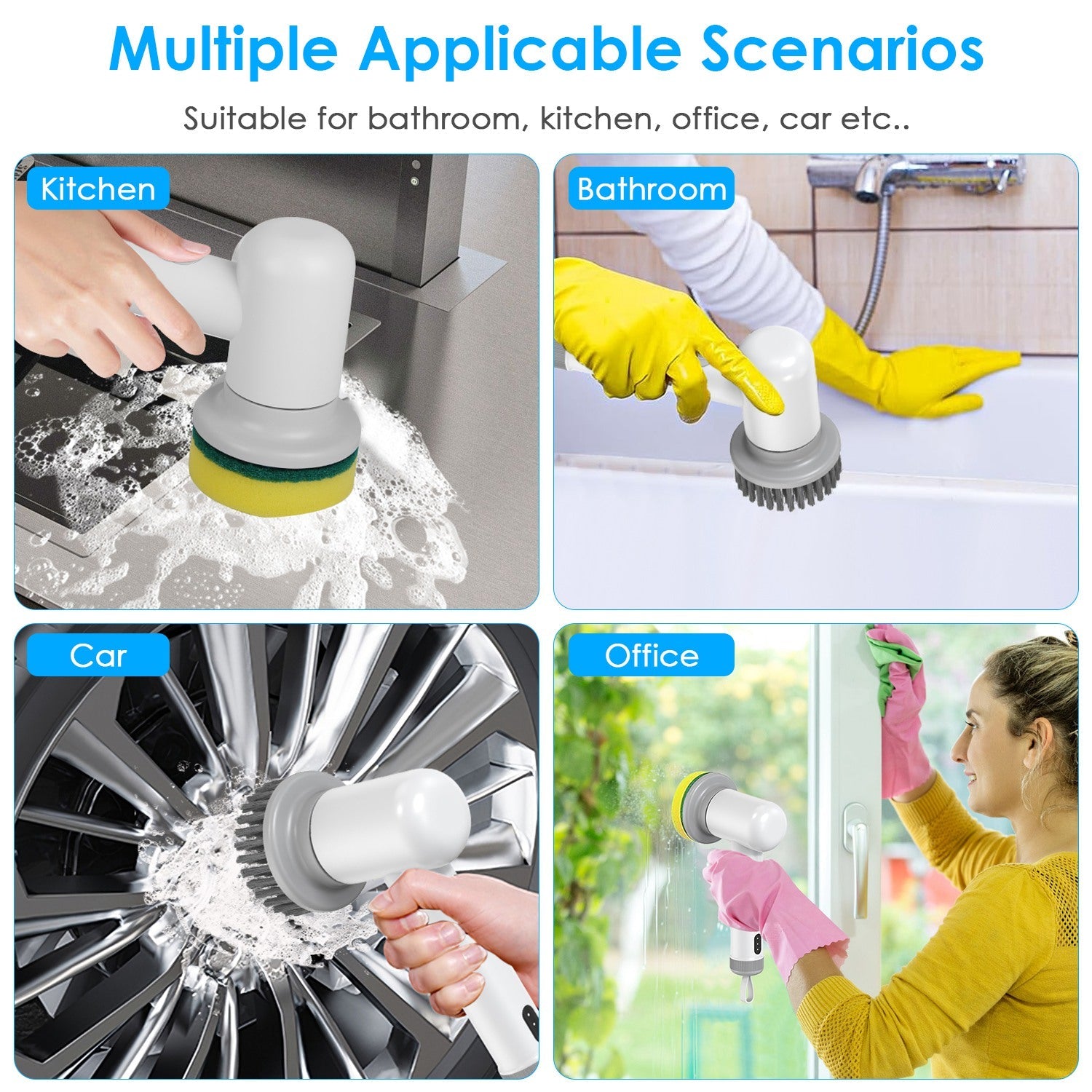 1Set Electric Handheld Spin Scrubber Cordless Cleaning Brush With 2
